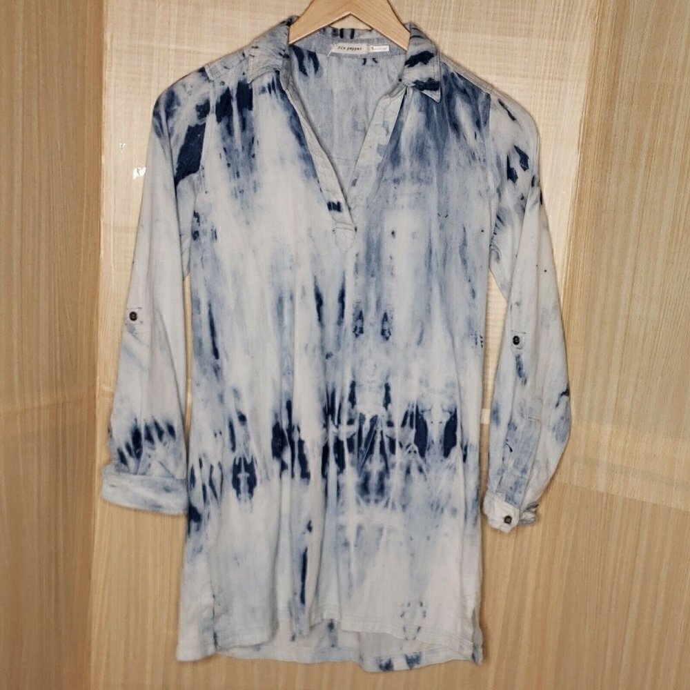 Blu Pepper Womens Blue Tie Dye Cotton Tunic Small